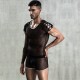 Еротичен мъжки костюм от черна мрежа и wetlook акценти